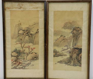 2 Framed Signed Watercolor Paintings: From a Westchester storage. - Dimensions: 21" x 9.75"