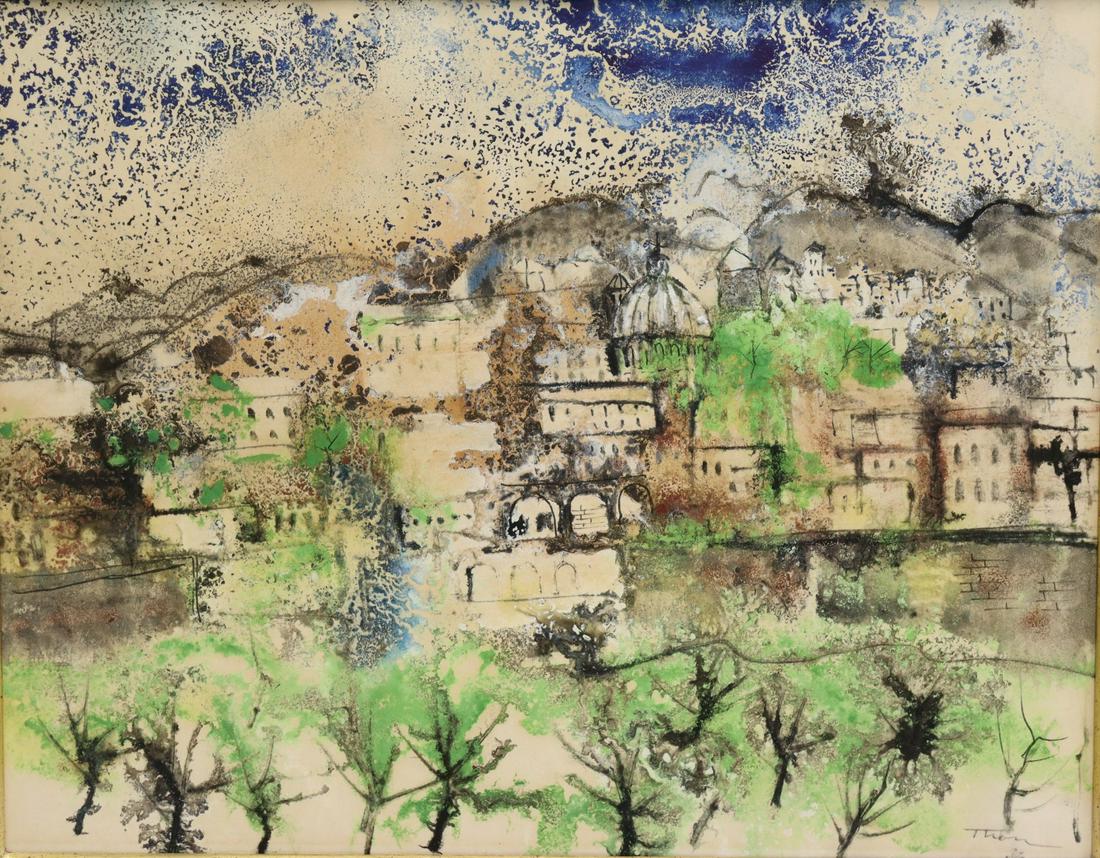 William Thon Signed Watercolor Houses In: Landscape. From a Westchester storage . - Dimensions: 10" x 13"