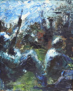Illegibly Signed Oil On Canvas Soldiers .: Signed and dated 63 verso . From a Westchester storage . - Dimensions: 20" x 16"