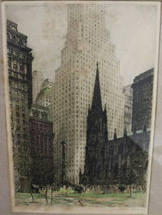 T.K. Hoerness Signed NYC Etching: From a Westchester storage. - Dimensions: 18" x 12"
