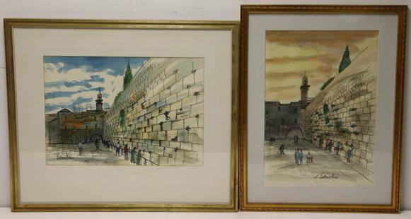 2 Illegibly Signed Watercolors Wailing Wall.: From a Westchester storage. - Dimensions: 14" x 19" &19" x 13"