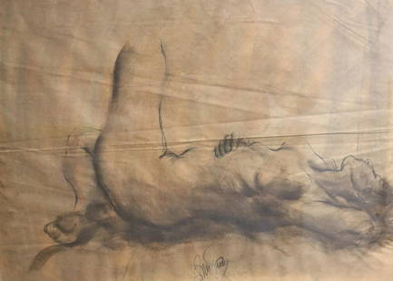 Illegibly Signed Pencil Of Reclining Nude.: From a Westchester storage. - Dimensions: 17" x 23"