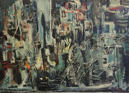 Illegibly Signed And Dated 1963 abstract Oil On: Canvas, "La Cilla Imaginare". Signed front and verso and from a Westchester storage. - Dimensions: 20" x 27"