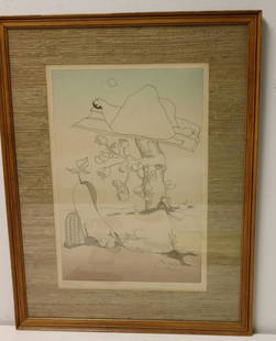 Benny Andrews Signed "Top Of The World": .Signed and numbered 51/ 100 lithograph.Benny Andrews African American - Dimensions: 19" x 12.5"