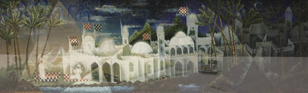 Edward John Stevens "Song Of Ceylon" Gouache: label verso and from a Westchester storage . - Dimensions: 13" x 40"
