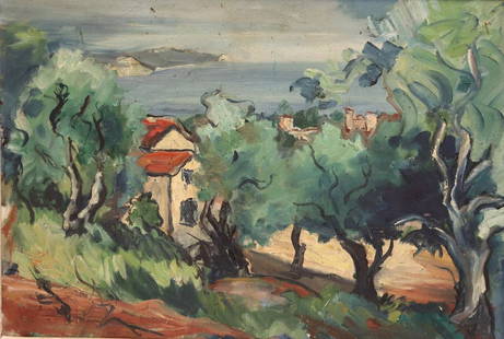 UNSIGNED . Oil On Canvas Riviera landscape?: Aparantly unsigned and from a Westchester storage - Dimensions: 15" x 22