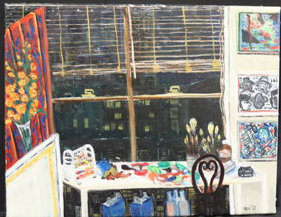 Belle Doris Herzog. Initialed 1995. Oil On Canvas.: Painting of room. Initialed and dated lower right hand corner. From a Westchester storage. - Dimensions: 18" x 14"