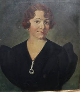ILLEGIBLY SIGNED OIL ON CANVAS PORTRAIT YOUNG LADY: signed in middle bottom. From a Washington Heights Estate. - Dimensions: 23 1/4" x 26"