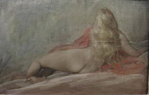 UNSIGNED OIL ON CANVAS NUDE FEMALE: from a Washington Heights Estate. - Dimensions: 19.5"x 12.5"
