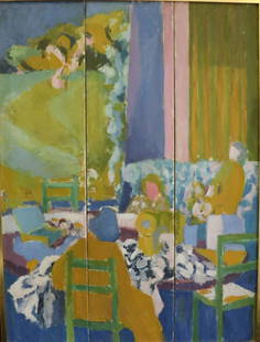 Illegibly signed Oil On Canvas Triptych .: from a Bronx NY estate. - Dimensions: 36" X 48"