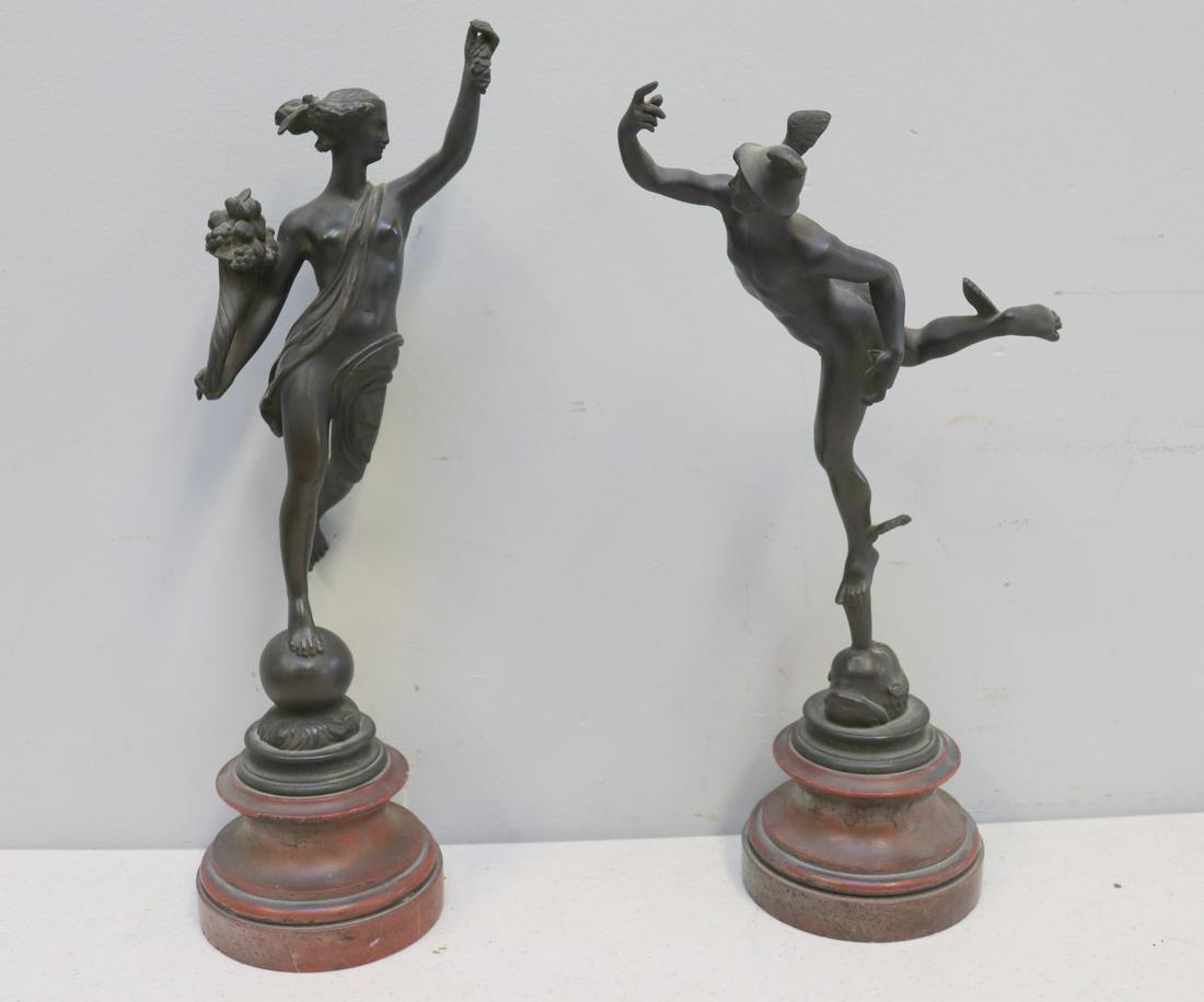 Antique Bronze Sculptures Of Mercury And Venus.: Nice original patina and raised on marble bases. From a Bronxville estate. - Dimensions: 13.5"H
