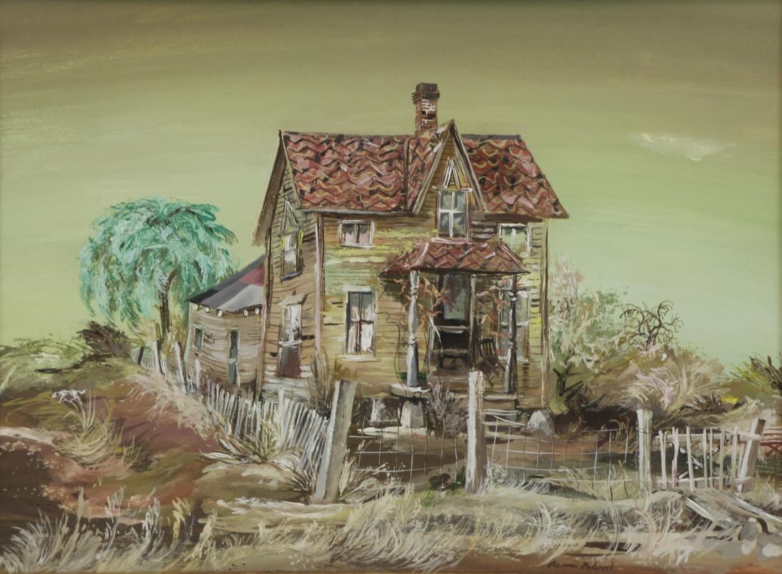 AARON BOHROD (AMERICAN, 1907-1992).: Gouache. "House Near Crab Orchard". Signed lower right. Collection of William C. Estler and Associated American Artists label affixed verso. From a New York, NY collection. - Dimensions: 24"