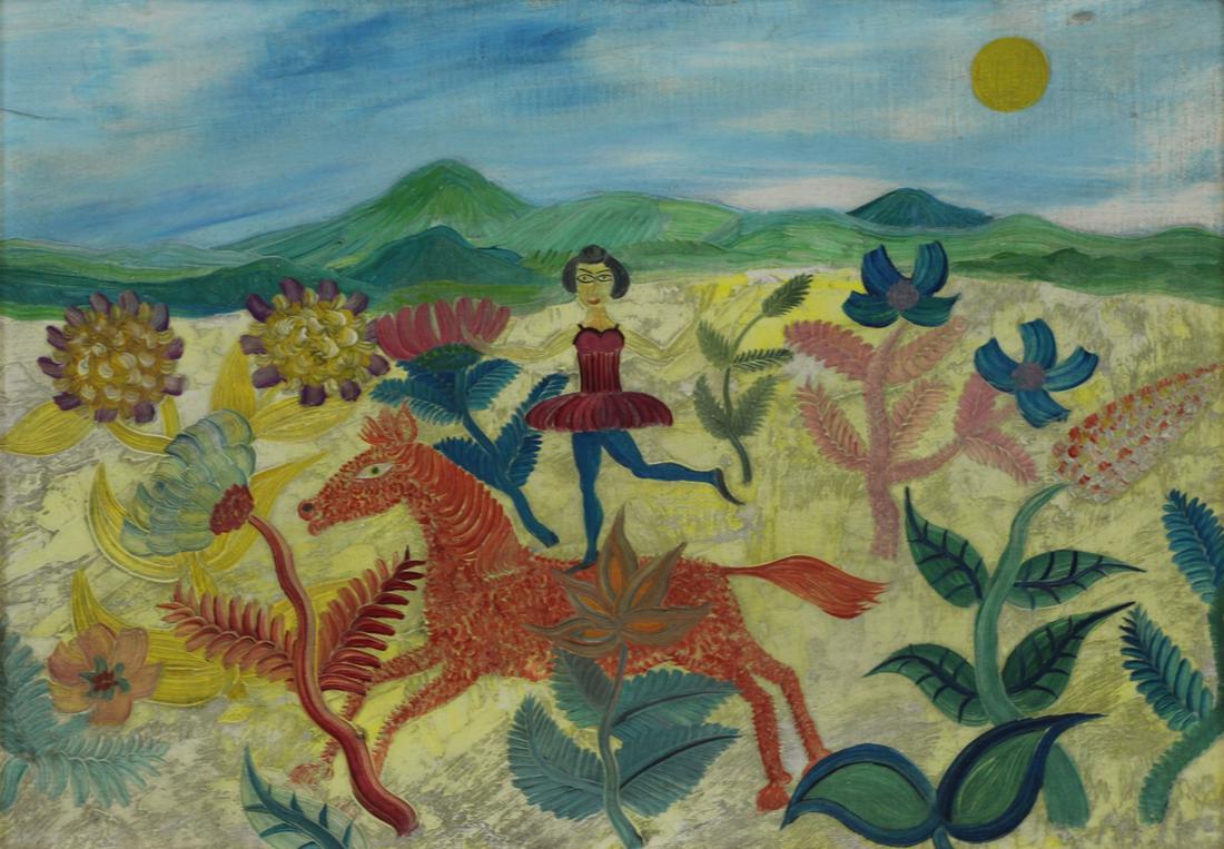 HENRI MAIK (FRENCH, 1922-1993).: Oil on Canvas. "Acrobat on Horseback". 1967. Signed and dated lower right. Wally Findlay Galleries label affixed verso. From a Long Island, NY collection. - Dimensions: 9.5" high x 13" wide