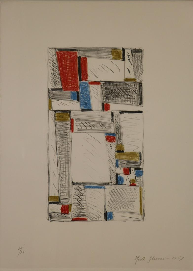 FRITZ GLARNER (AMERICAN, 1899-1972).: Color Lithograph. "Color Drawing for Relational Painting". 1963. Signed and dated lower right. No. 29 from an edition of 35. M. Knoedler & Co. gallery label affixed verso. From a Rye Brook, NY collect