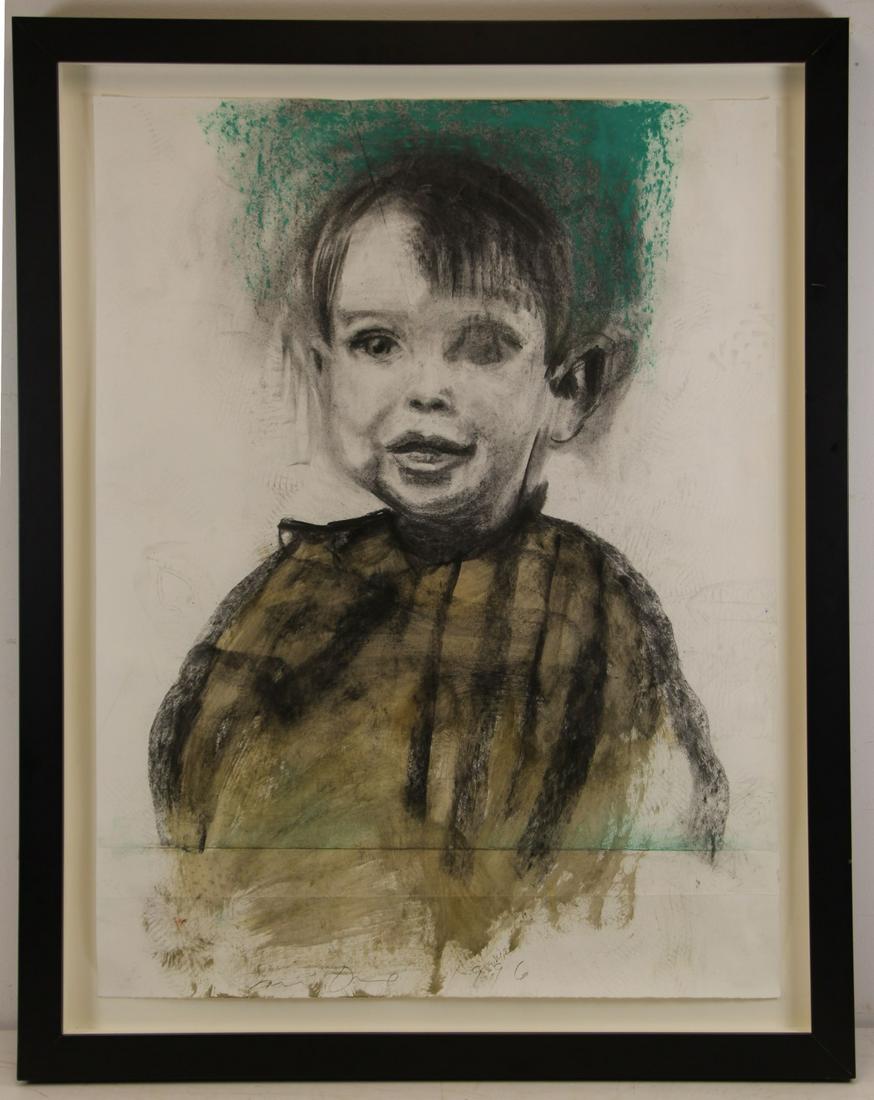 JIM DINE (AMERICAN, b. 1935).: Mixed Media on Paper. Portrait of a Child. 1996. Signed and dated lower center. From a New York City, NY collection. - Dimensions: 37" high x 28" wide