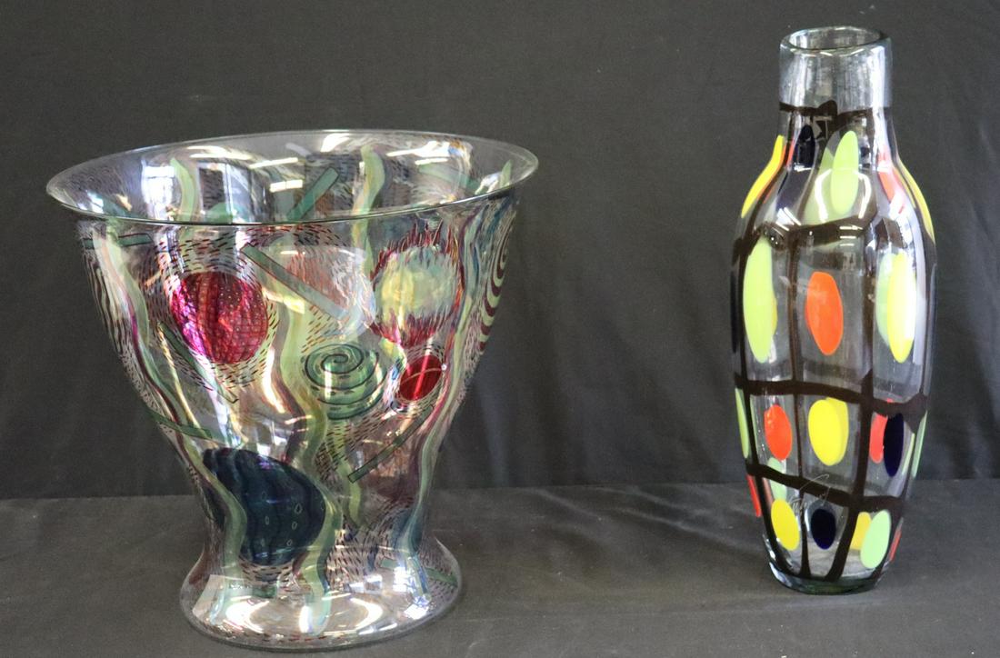 Anthony Corradetti Signed Art Glass Vase Together: With A Vase signed on the base (19.5"H). The other a very large bowl, signed Anthony Corradetti (16.25" x 15.5"). From a Wallingford CT estate.