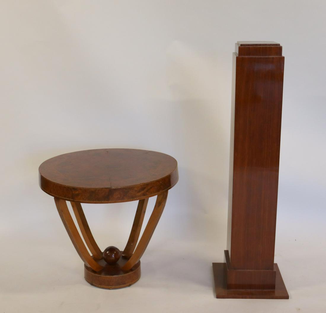 Biedermeier Center Table Together With An Art Deco: Pedestal (49" h). Table with inlaid top. From a NYC estate. - Dimensions: Table: 28" dia x 24" h