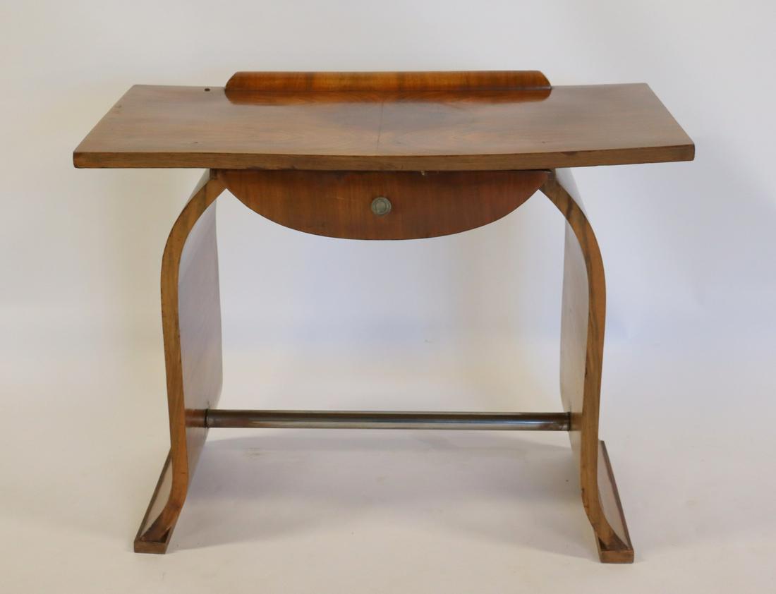 Biedermeier Occasional 1 Drawer Table With Brass: Stretcher. From a NYC estate. - Dimensions: 35" x 18" x 28" h