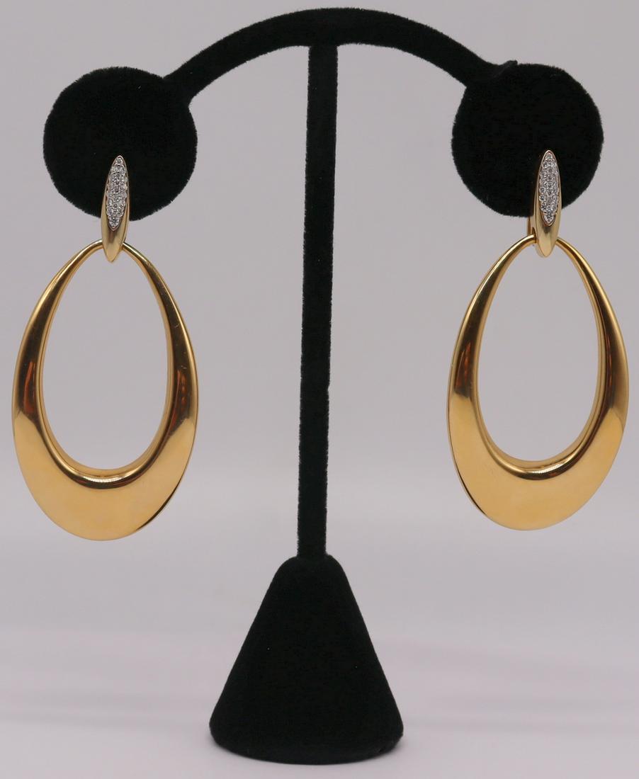 JEWELRY. Pair of Roberto Coin 18kt Gold & Diamond: Earrings. Roberto Coin 18kt yellow gold earrings with pave diamond accents. Stamped verso, "18KT Italy RC", with a pictorial hallmark of a diamond, an Italian national mark of VI signifying these earr