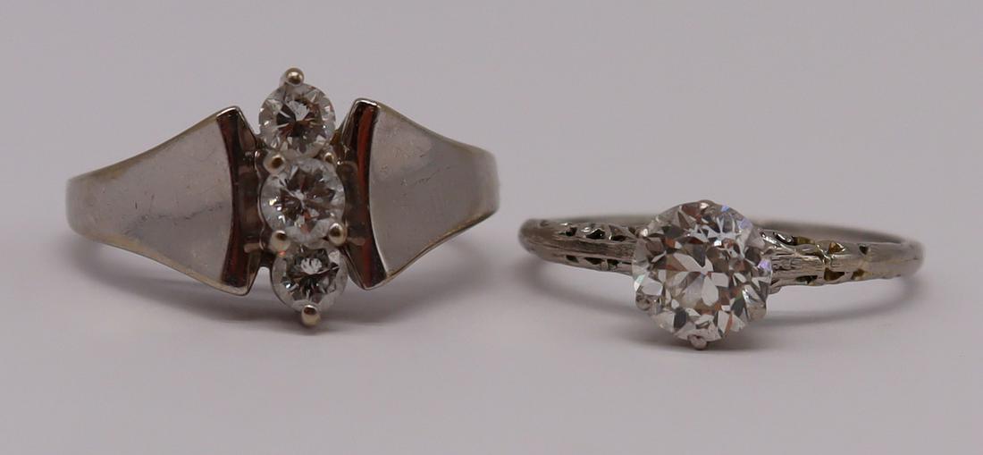 JEWELRY. Antique/Vintage Diamond Ring Grouping.: Includes an antique platinum and diamond engagement ring - central Old European cut diamond measures approx. 6.4mm in a raised prong setting, approx. color of G/H, approx. clarity of VS1/VS2, pierced 