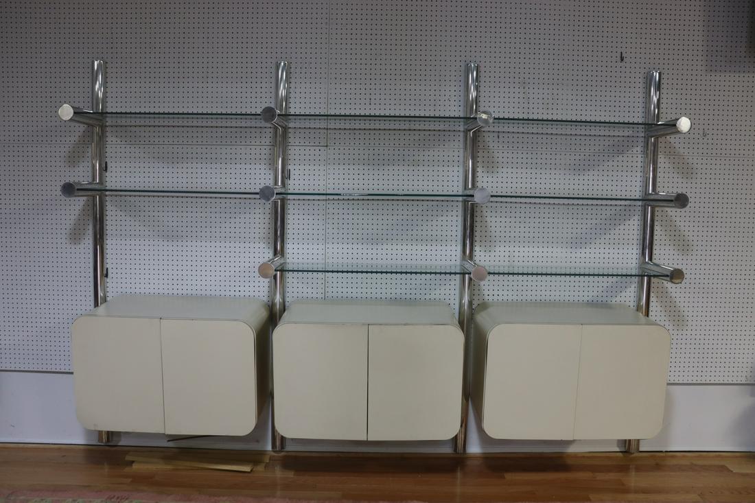 Midcentury Chrome. Laminate And Glass Wall Unit.: From a Great Neck L.I. estate. Each unit 35" x 18" x 22"H - Dimensions: 117" W x 14.5" D x 80"H
