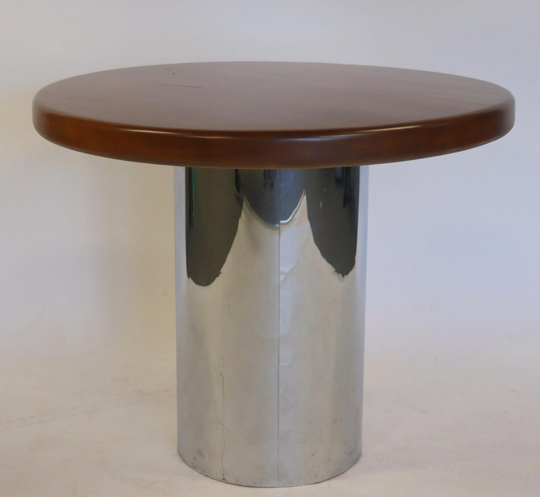 Milo Baughman Style Round Wood Top Pedestal Table: From a Long Island estate .36"dia x 29.5"h