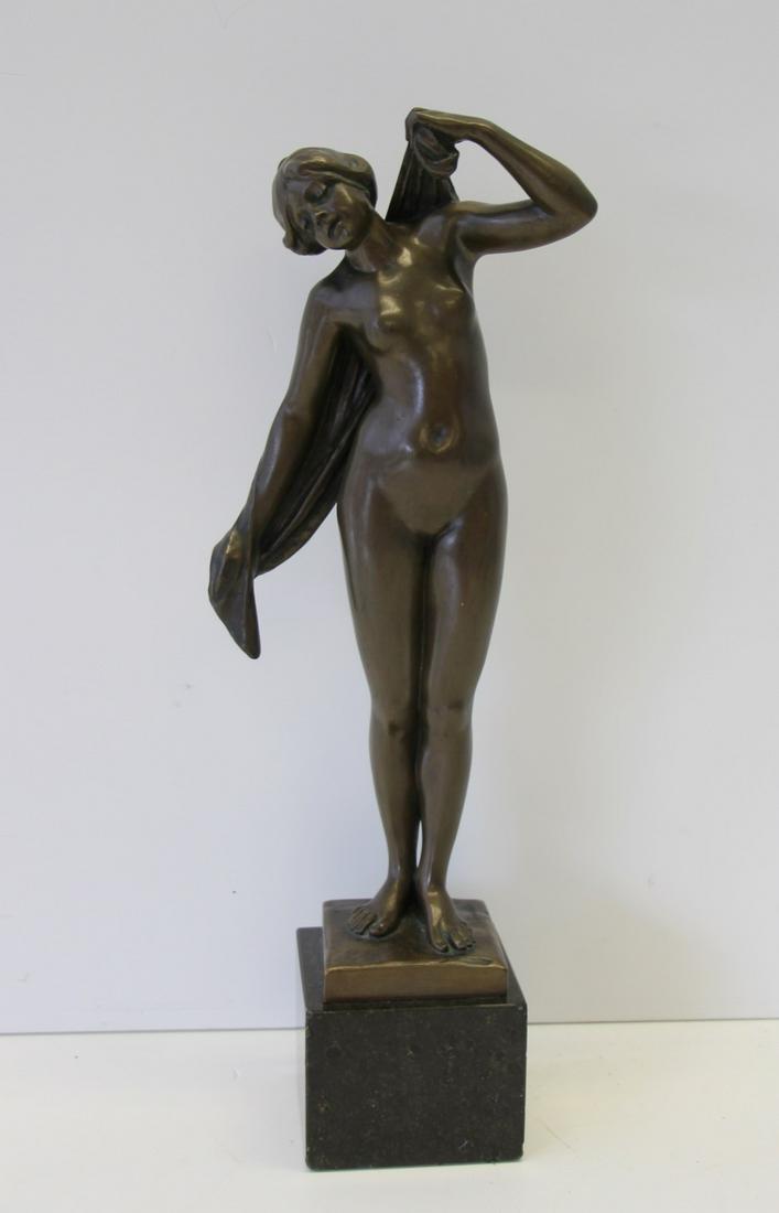 Signed Bronze Sculpture Of A Nude Beauty.: Signed on the base and with the foundry mark Guss Pirner ,Franz Dresden . From a New York City collector . - Dimensions: 12.5" the bronze 15" with base