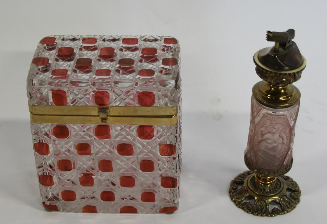 Antique Ruby To Clear Cut Glass Vanity Box (1 of 6)