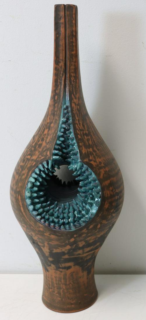 Signed Midcentury Glazed Pottery Vase . (1 of 7)