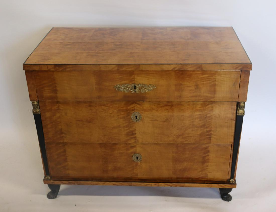 Fine Quality Bronze Mounted Biedemeier Commode: Nice original patina with good quality bronze mounts and ebonized columns . From a Scarsdale NY estate . - Dimensions: 43" x 23" x 34.5"H