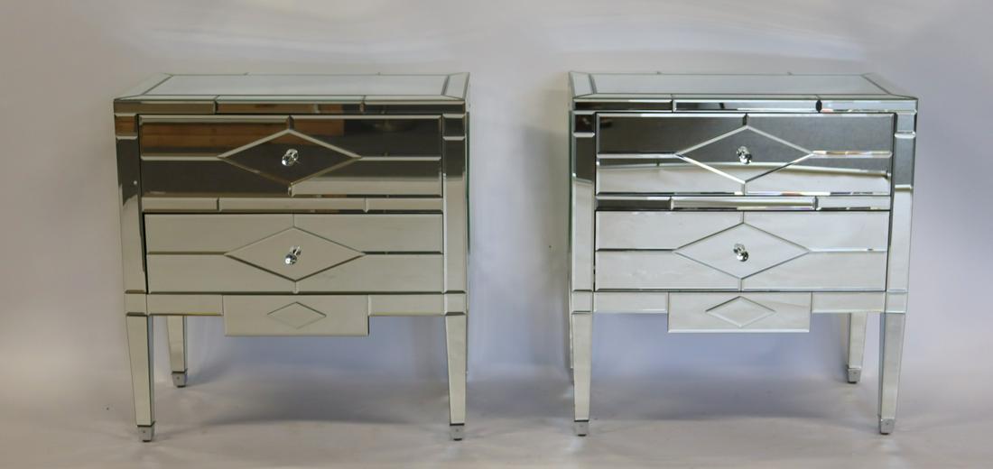 Vintage Pair Of 2 Drawer Mirrored Stands . (1 of 11)