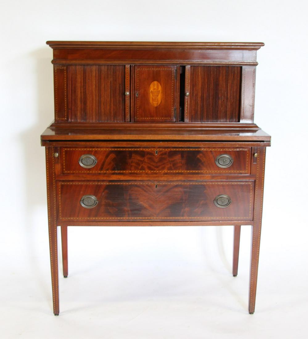 Charak Signed Inlaid Mahogany Tambour Desk. (1 of 8)