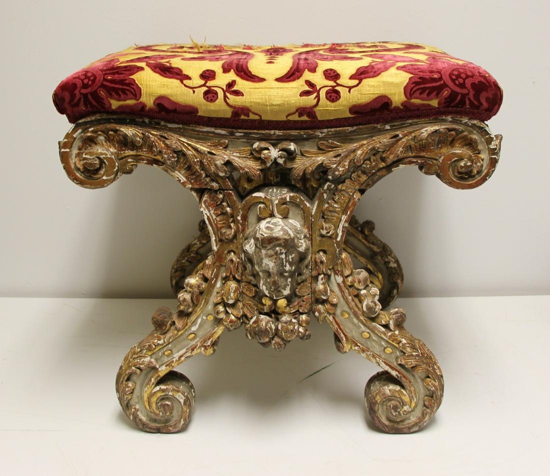 Antique Venetian Carved And Gilded Stool . (1 of 11)