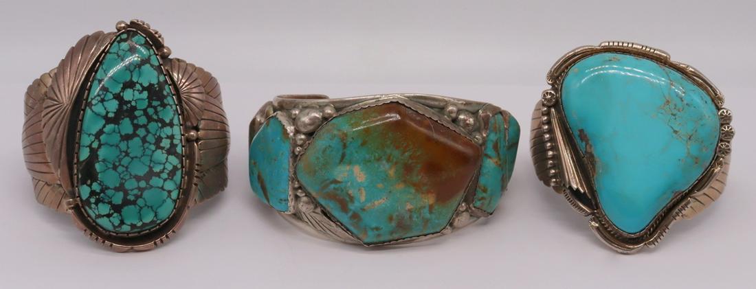 JEWELRY. Turquoise Inlaid Sterling Cuff Bracelets. (1 of 16)