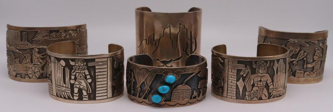 JEWELRY. (6) Assorted Sterling Cuff Bracelets. (1 of 20)