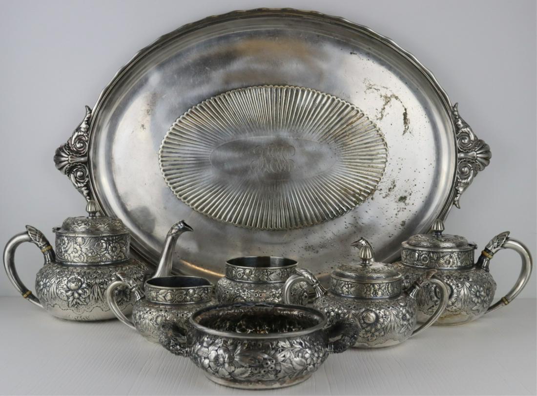 5 Pc. Gorham Co. Silver-Soldered Tea Service. (1 of 14)