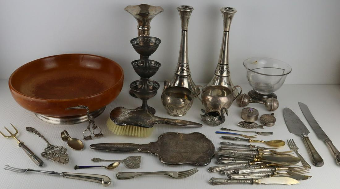 SILVER. Assorted Silver Hollow Ware and Flatware. (1 of 17)