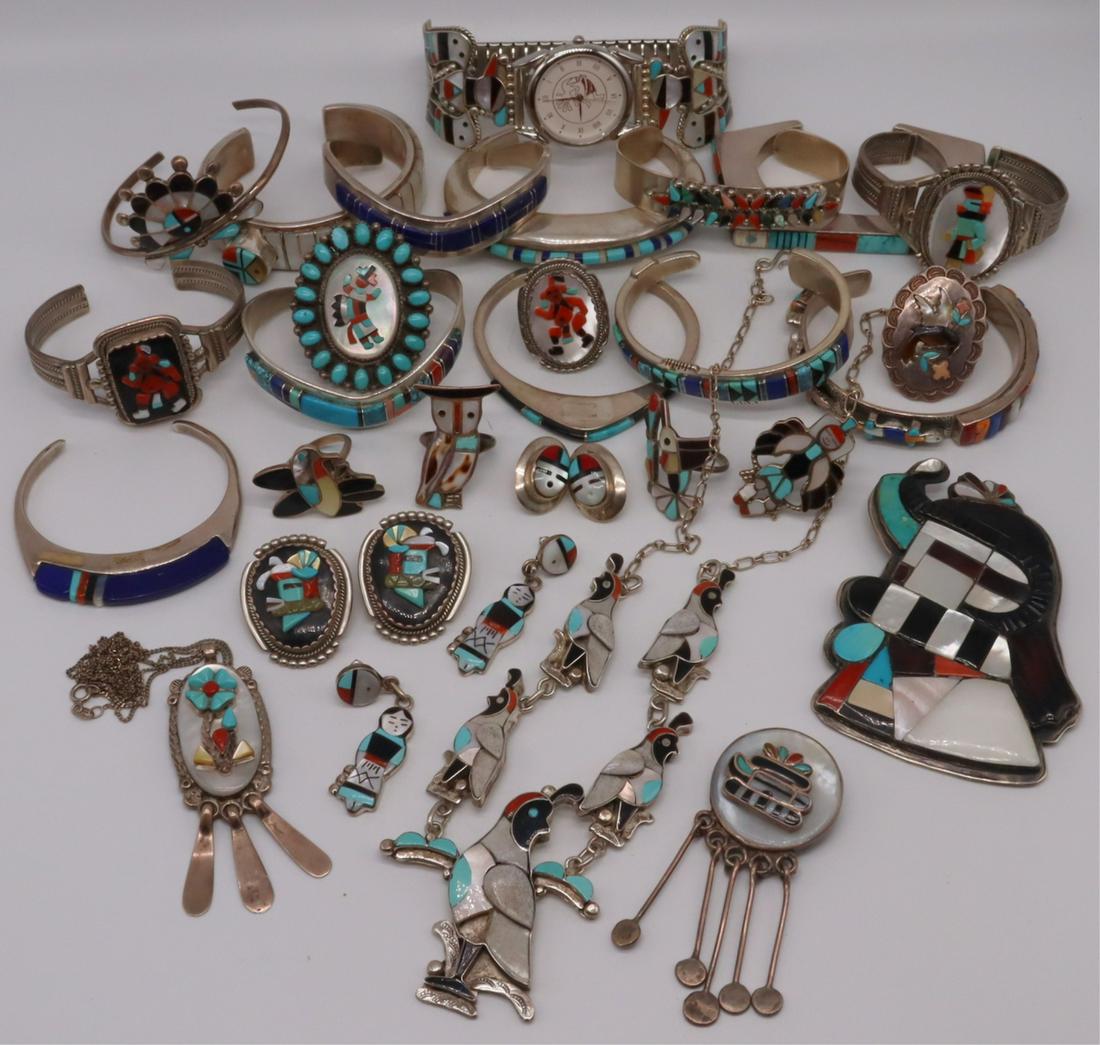 JEWELRY. Southwest Inlaid Jewelry Grouping. (1 of 20)