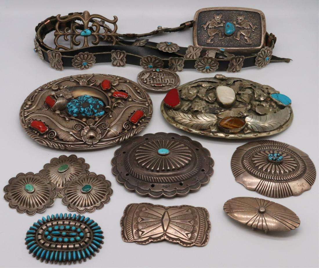 STERLING. Assorted Southwest Buckles and Belts. (1 of 16)