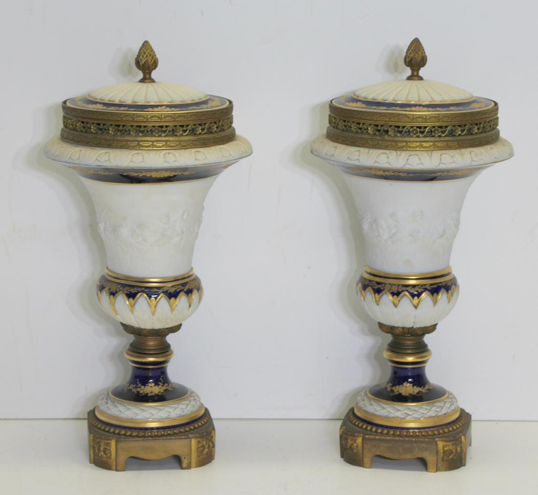 A Pair Of Signed Sevres Bronze Mounted Parian Urns (1 of 10)