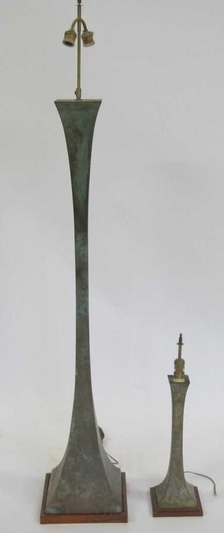 2 Vintage Patinated Bronze Giacometti Style Lamps. (1 of 5)