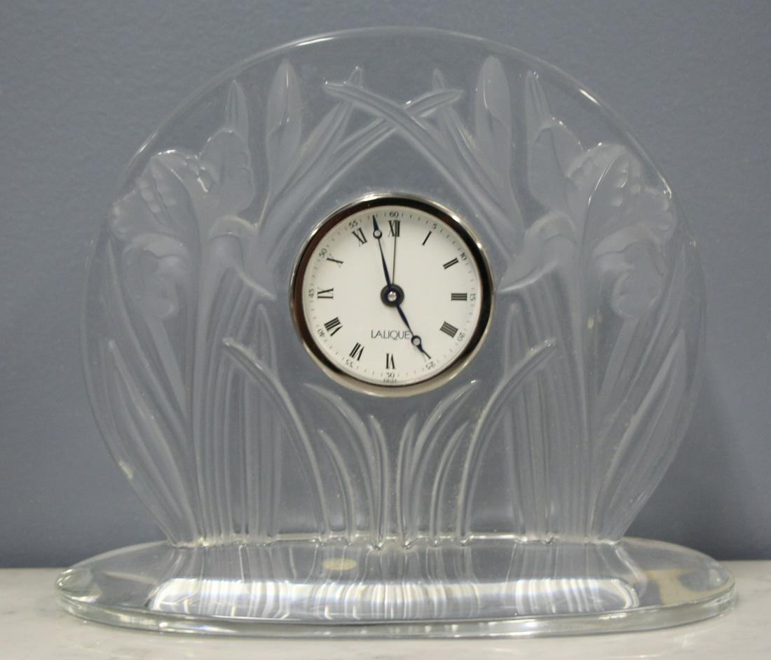 Lalique France Signed "Irises" Glass Clock (1 of 4)
