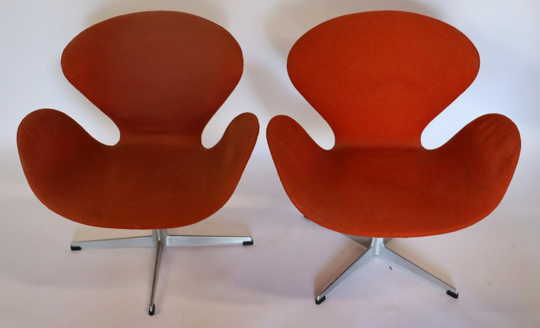 Midcentury Pair Of Arne Jacobson For Fritz Hansen: Swan Chairs .Denmark circa 1957 ,cast alluminium with fabric upholstery . - Dimensions: 32" x 30" x 24"