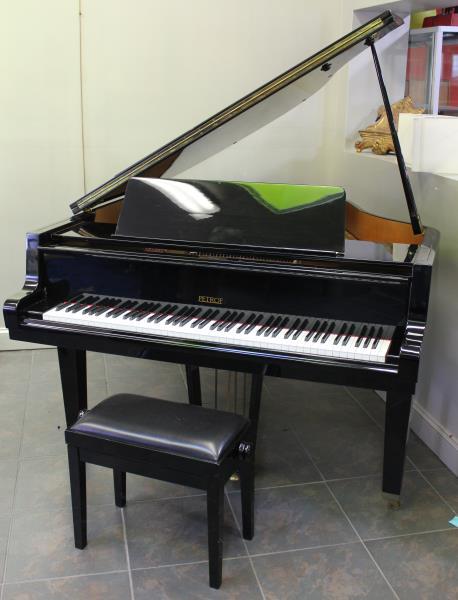 Petrof Black Lacquered Baby Grand Piano And Bench: Nice piano with great sound. The consignor is a professional pianist. From a Mamaroneck location. - Dimensions: 59" w x 61" d x 39" h; Serial # 485995