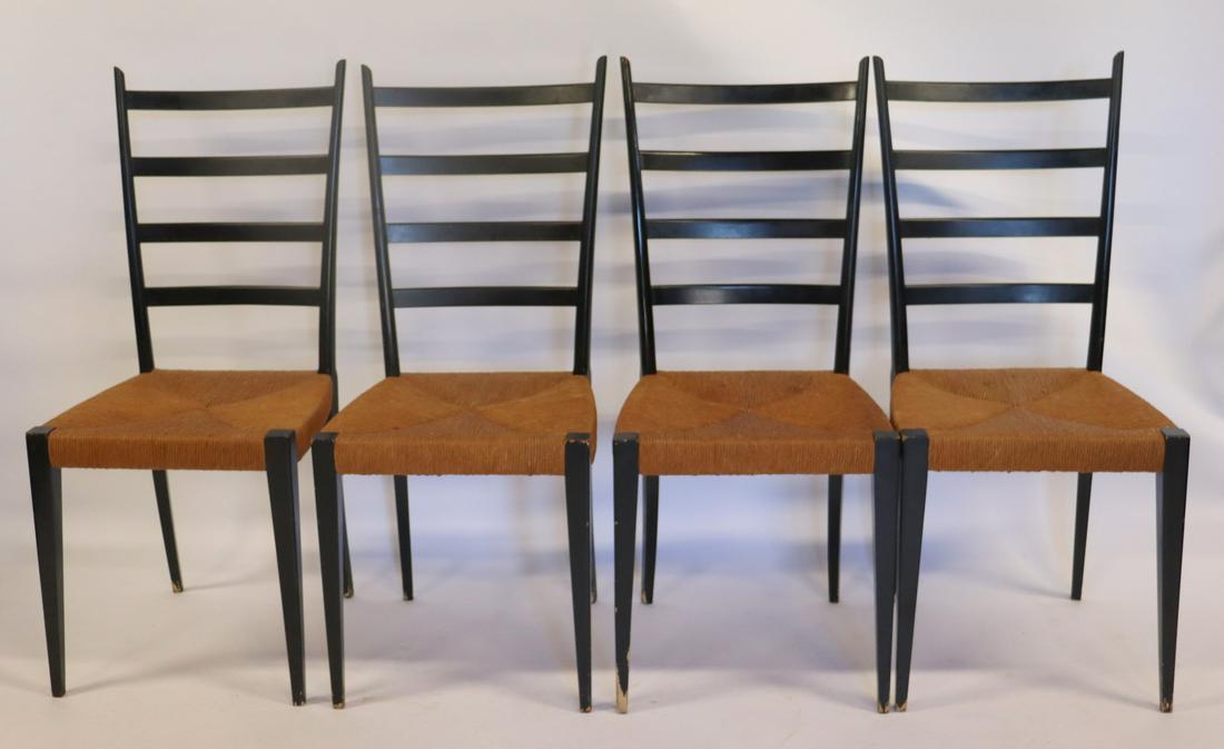 Midcentury Set Of 4 Ebonised And Caned Chairs .: Possibly Gio Ponti, aparantly unsigned and from an east 89 st NYC estate . - Dimensions: 39.5"x17"x16.5"