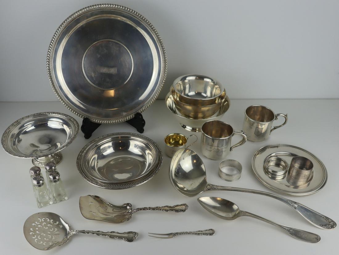 SILVER. Assorted Silver Hollow Ware & Flatware. (1 of 13)