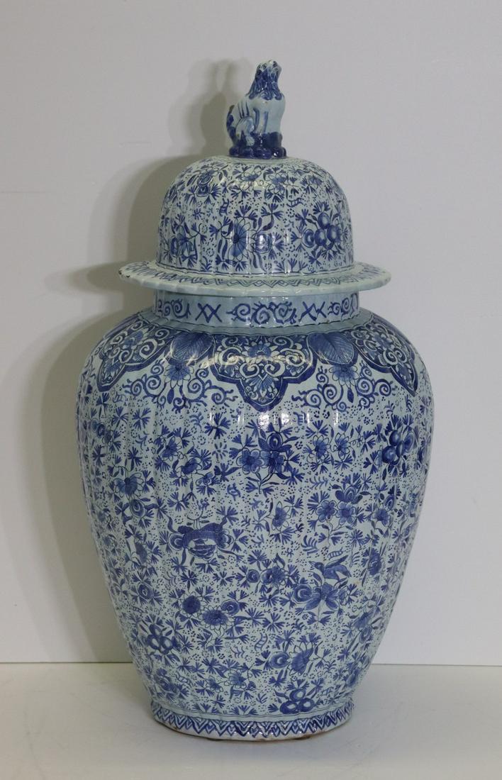 Large Antique Delft Lidded Urn With Foo Dog Finial (1 of 8)