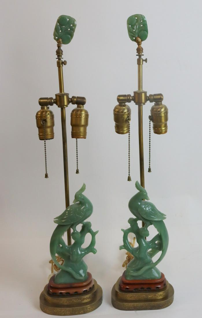 Vintage Pair Of Jade Bird Form Lamps With Jade (1 of 9)