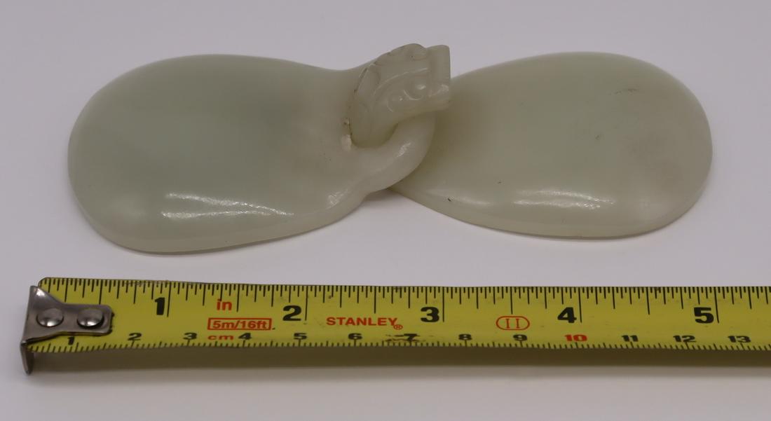 Antique Chinese Carved Jade Belt Buckle.: Qing dynasty, possibly 19th century carved jade belt buckle. Larger than usual in size. Total approx. weight of 133.8 grams (gross). From a Hastings-on-Hudson, NY estate. Dimensions: 5.125" in le