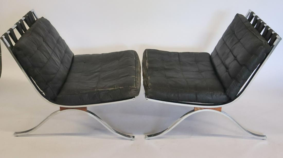 Midcentury Pair Of Barcelona Style Chairs.: Probably Selig and from a Riverdale estate. - Dimensions: 30"H x 29"x 36"
